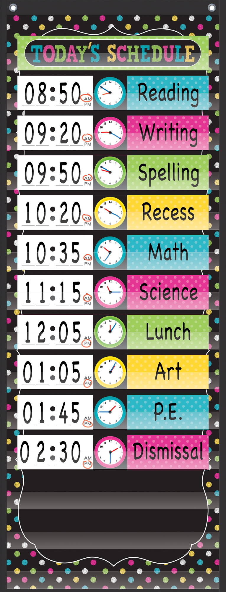 Chalkboard Brights 14 Pocket Daily Schedule Pocket Chart (13" x 34")