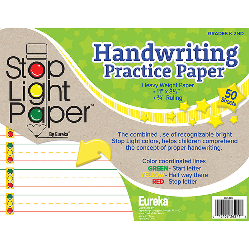 The combined use of recognizable bright stop light colors and imagery helps children understand the concept of proper handwriting. Notepad has 50 sheets. Individual sheet measures  8 1/2" x 11".