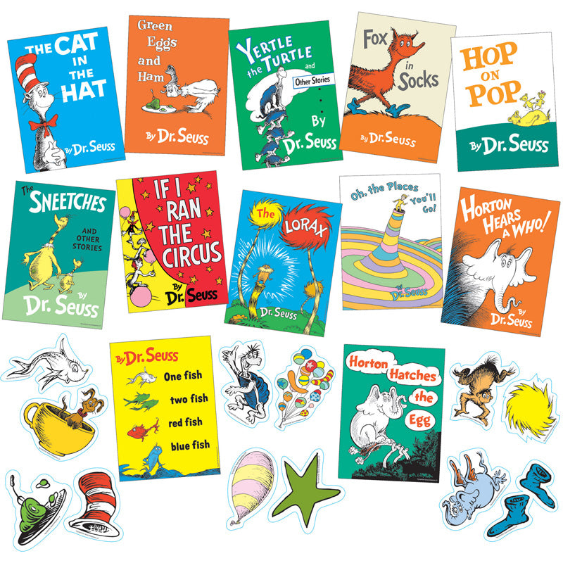 Eureka Mini Bulletin Board Sets are a great way to add creativity to bulletin boards, hallways, walls and classroom space with fun designs and themes. 33 piece set includes: 12 Book Covers (each measuring 6" x 8 1/4") and 21 Die-Cut Illustrations (ranging in size from 2 3/4" x 3 1/2" to 4 3/4" x 7").