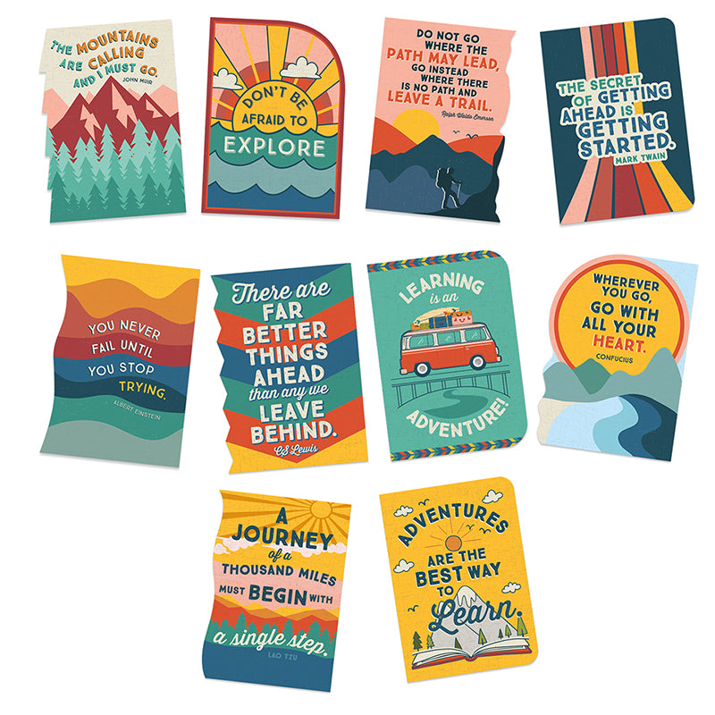 Eureka Bulletin Board Sets are a great way to add creativity to bulletin boards, hallways, walls and classroom space with fun designs and themes. 10 piece set includes 5 panels with: 10 die-cut posters with motivational phrases.