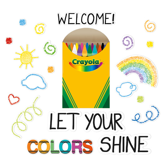 Eureka Bulletin Board Sets are a great way to add creativity to bulletin boards, hallways, walls and classroom space with fun designs and themes. 24 piece set includes 5 panels with: 3 piece giant crayon box, 1 welcome header, 4 piece "Let Your Colors Shine" header, and 16 decorative die-cut pieces.