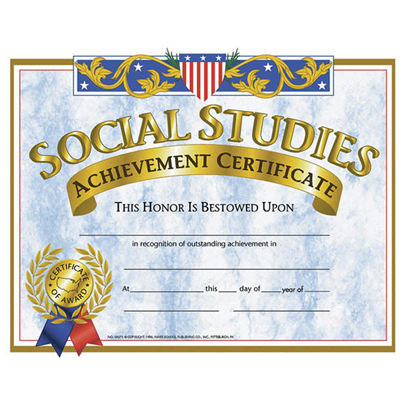 CERTIFICATES SOCIAL STUDIES 30/PK